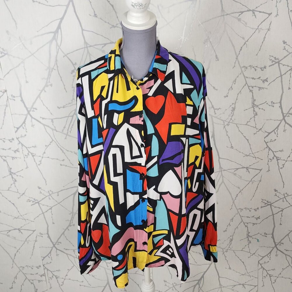 Big Dart Colorful Geometric Print Button Front Shirt